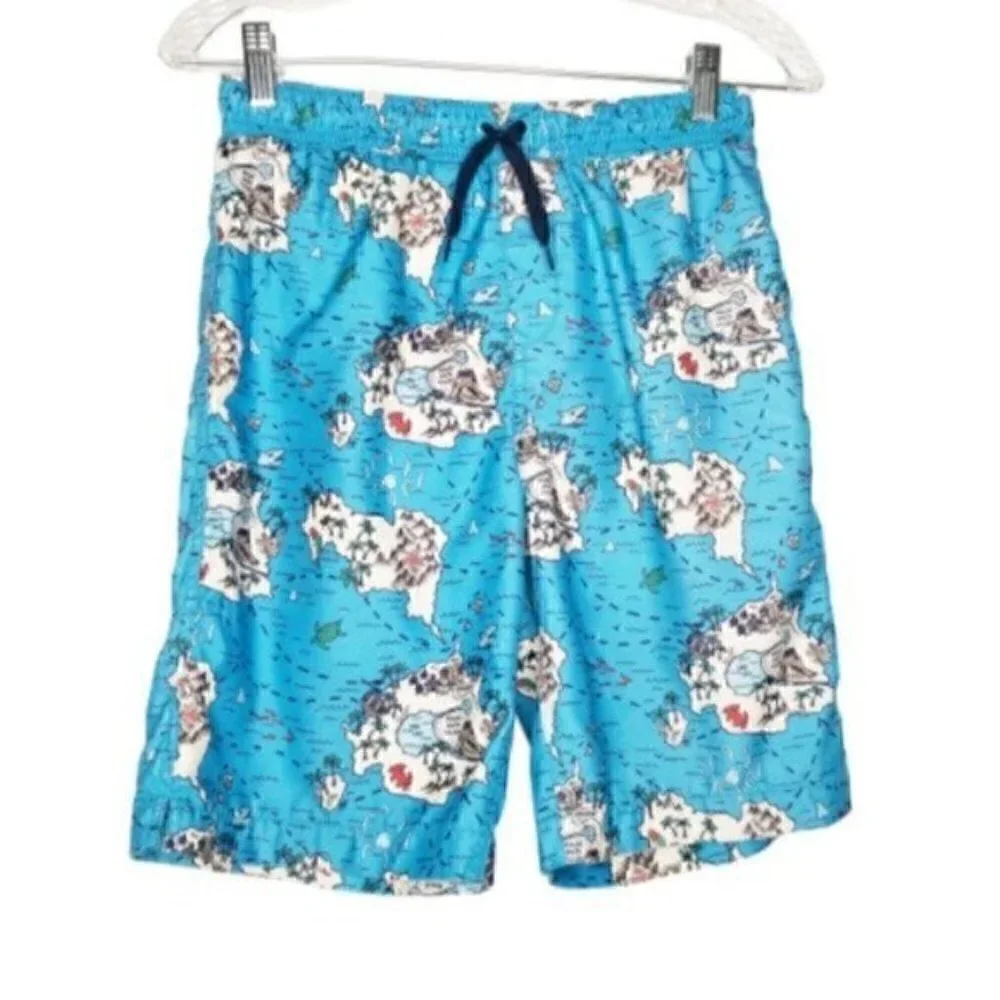 4/$25 Lands' End YTH Blue Map Board Shorts